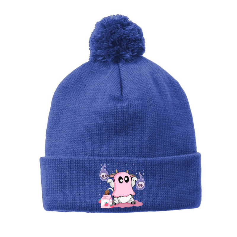 Kawaii Pastel Goth Cute Creepy Strawberry Milk Ghost Cow Pom Pom Beanie by UbengArt | Artistshot