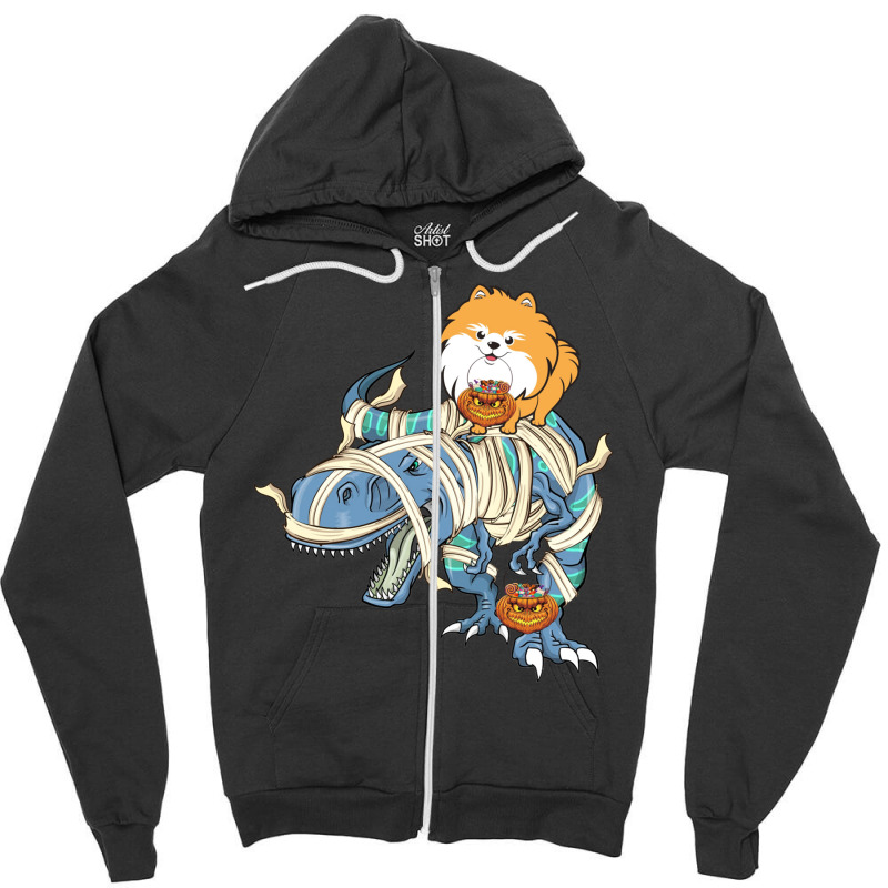 Pomeranian Riding Dinosaur Halloween Dog Zipper Hoodie | Artistshot