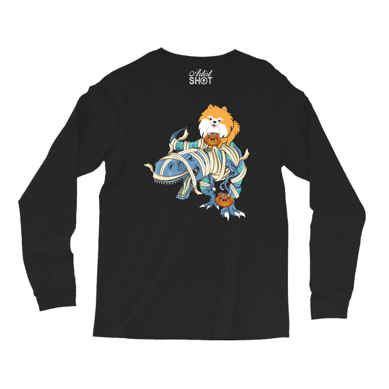 Pomeranian Riding Dinosaur Halloween Dog Long Sleeve Shirts | Artistshot