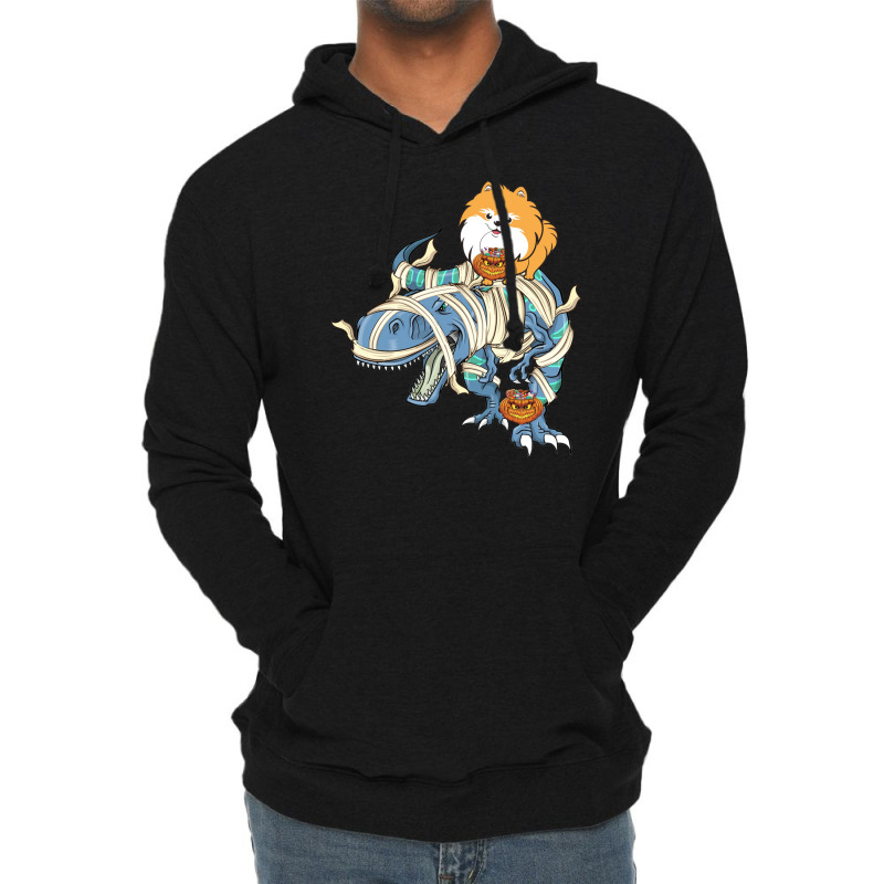 Pomeranian Riding Dinosaur Halloween Dog Lightweight Hoodie | Artistshot