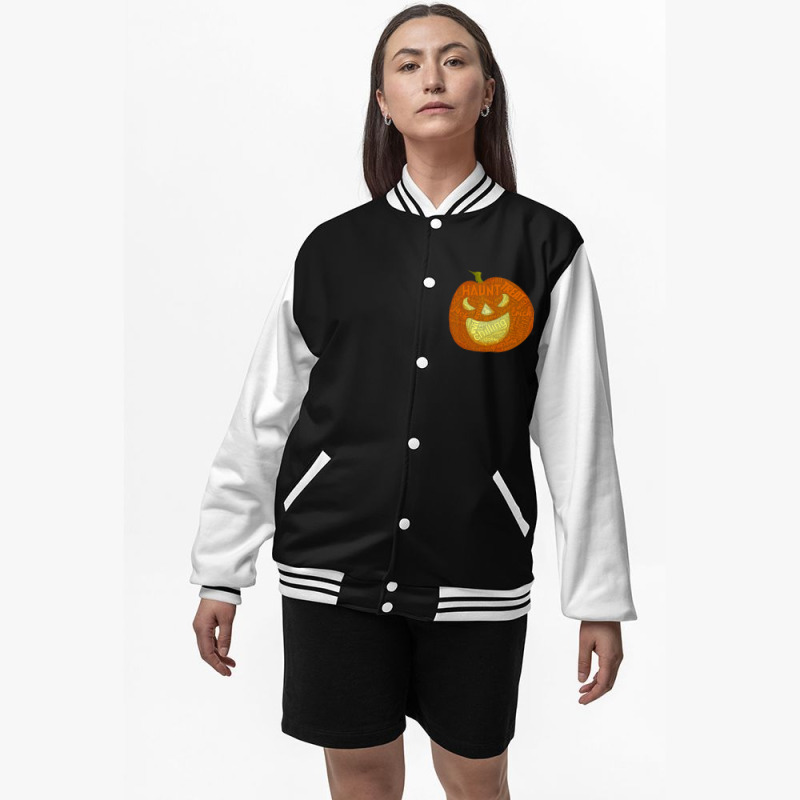 Halloween Pumpkin Face T  Shirt Halloween Pumpkin Word Cloud T  Shirt Bomber Jacket | Artistshot