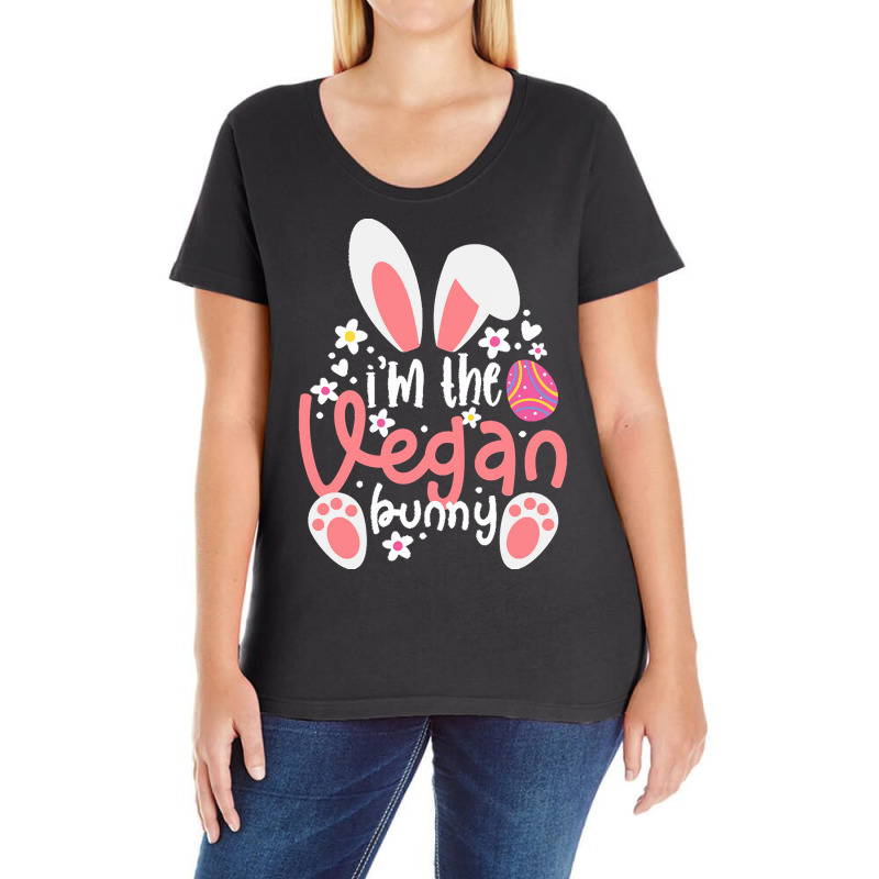 Vegan Design T  Shirt Bunny Ears I'm The Vegan Bunny Matching Easter V Ladies Curvy T-Shirt by alexandrea99751 | Artistshot