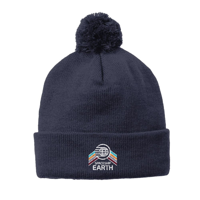 Vintage Spaceship Earth With Distressed Pom Pom Beanie by bapau | Artistshot