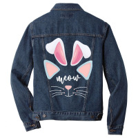 Bunny Ears T  Shirt Cat Bunny Ears Costume Meow Cat Face Easter Funny Men Denim Jacket | Artistshot