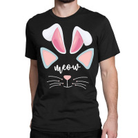 Bunny Ears T  Shirt Cat Bunny Ears Costume Meow Cat Face Easter Funny Classic T-shirt | Artistshot