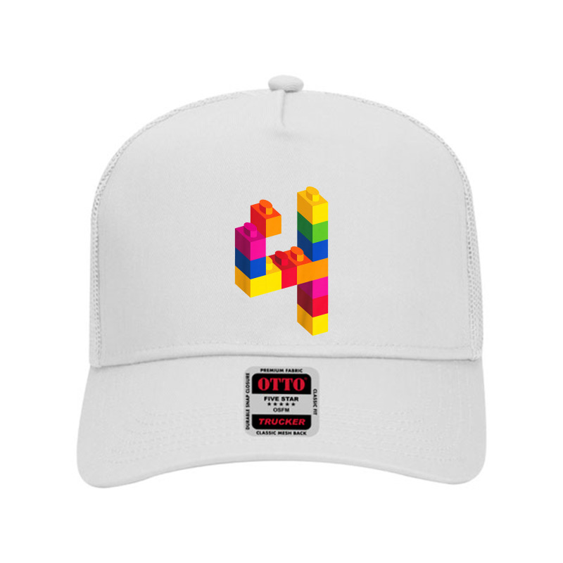 Kids 4 Year Old Building Blocks Birthday Bricks 4th Gift Mesh Back Trucker Hat by pancingiwak | Artistshot