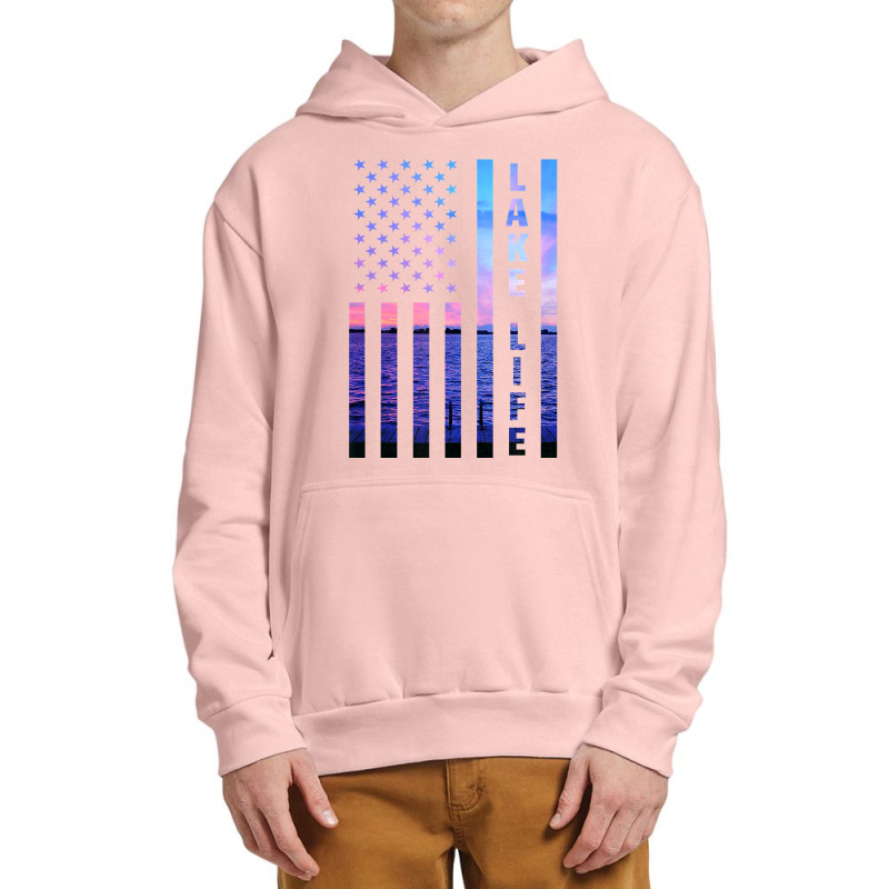 Lake Life American Flag Dock Sunset Wakeboarder Power Boat Urban Pullover Hoodie | Artistshot