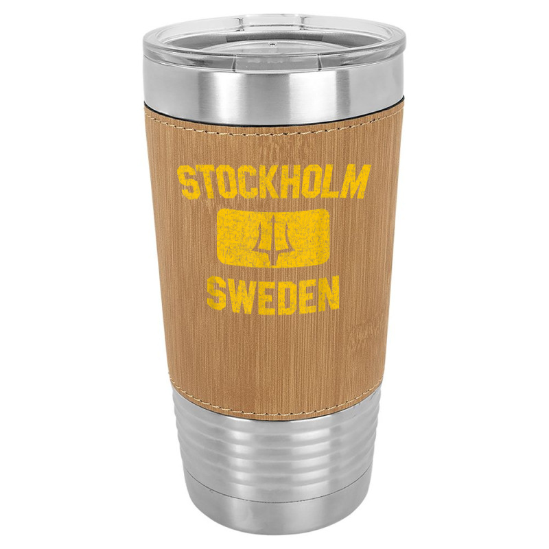 Stockholm Sweden Trident Gym Style Distressed Yellow Print T Shirt Leatherette Tumbler | Artistshot