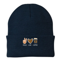 Peace Love Coffee Leopard Heart Coffee Design T Shirt Beanie | Artistshot