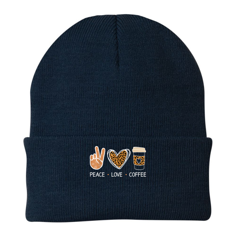 Peace Love Coffee Leopard Heart Coffee Design T Shirt Beanie by Go Shoping | Artistshot