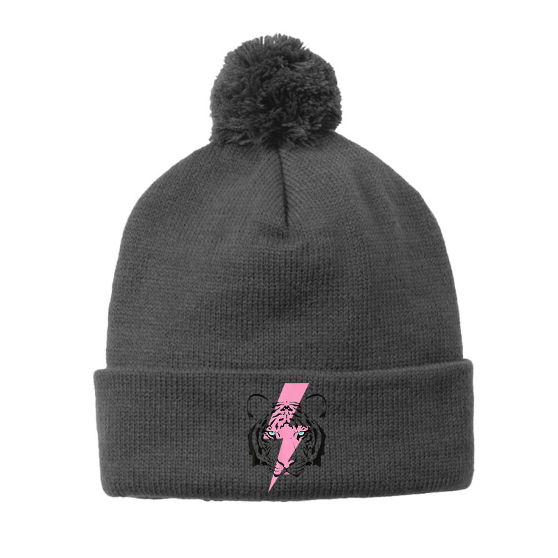 Tiger And Hot Pink Lightning Bolt T Shirt Pom Pom Beanie by AshleyPenez | Artistshot