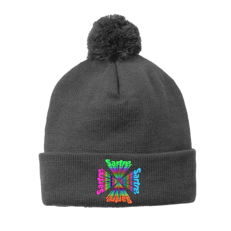 Jean Paul Sartre Kaleidoscope Typographic Design Pom Pom Beanie by gusjigangkudus | Artistshot