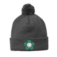 Viridian Green Daisy Smile Face Flower Pom Pom Beanie | Artistshot