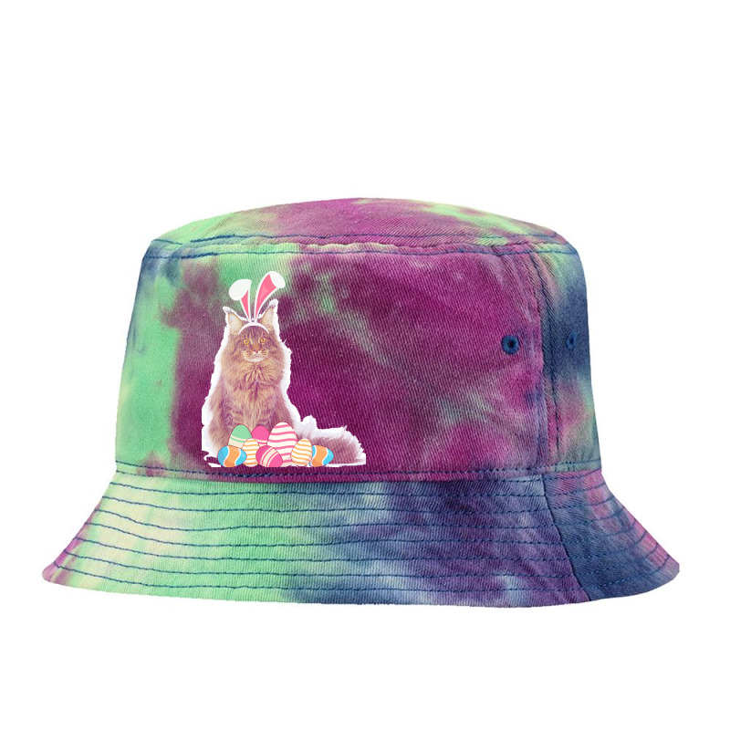 Easter Day T  Shirt Easter Cat Maine Coon With Bunny Ears & Eggs Gift Tie Dyed Bucket Hat by omari60531 | Artistshot