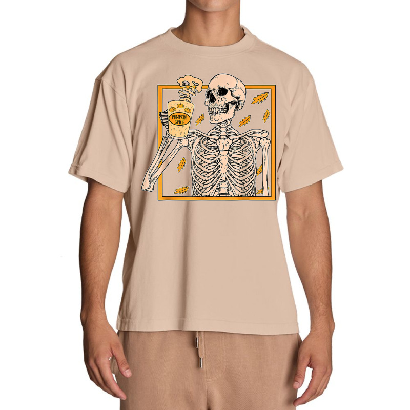 Vintage Halloween Skeleton Pumpkin Spice Latte Syrup Creamer T Shirt C Urban Heavy T-shirt | Artistshot