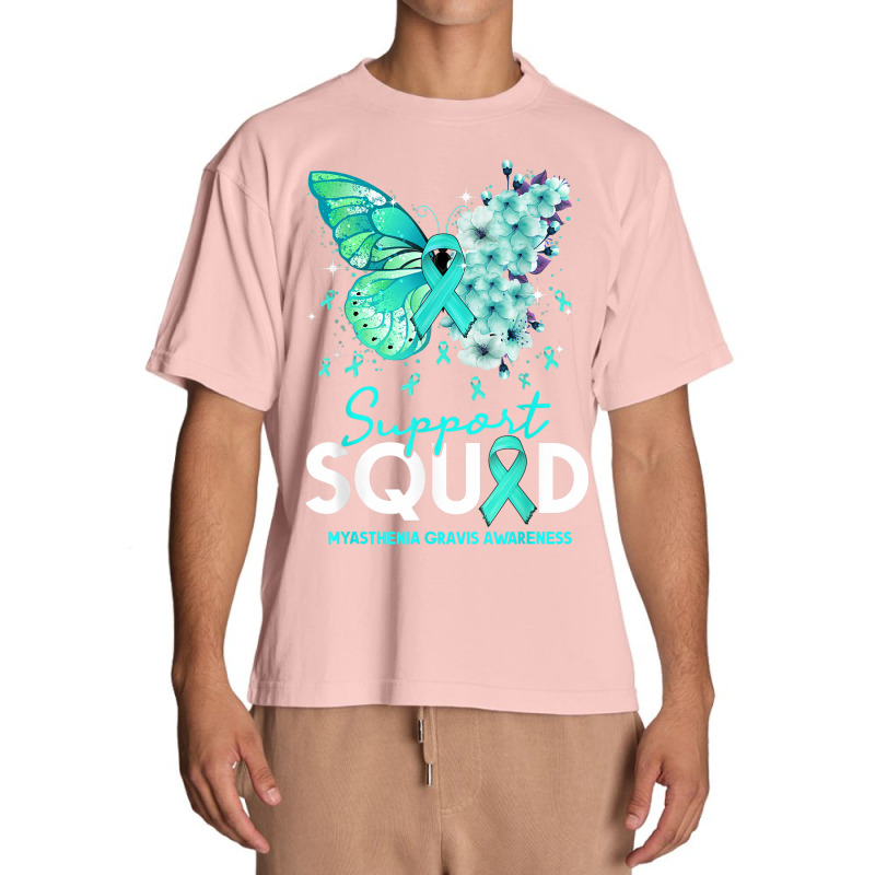 Support Squad Butterfly Teal Ribbon Myasthenia Gravis Urban Heavy T-shirt | Artistshot