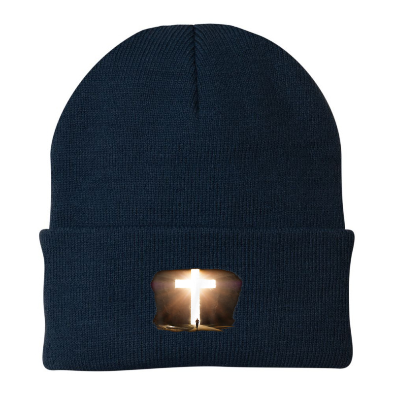 Man Running To Glowing Christian Cross Of Jesus Christ Painting Beanie by Aria-Proctor | Artistshot