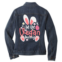 Vegan Design T  Shirt Bunny Ears I'm The Vegan Bunny Matching Easter V Ladies Denim Jacket | Artistshot