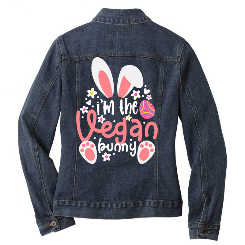 Vegan Design T  Shirt Bunny Ears I'm The Vegan Bunny Matching Easter V Ladies Denim Jacket by handjacquelyn42 | Artistshot