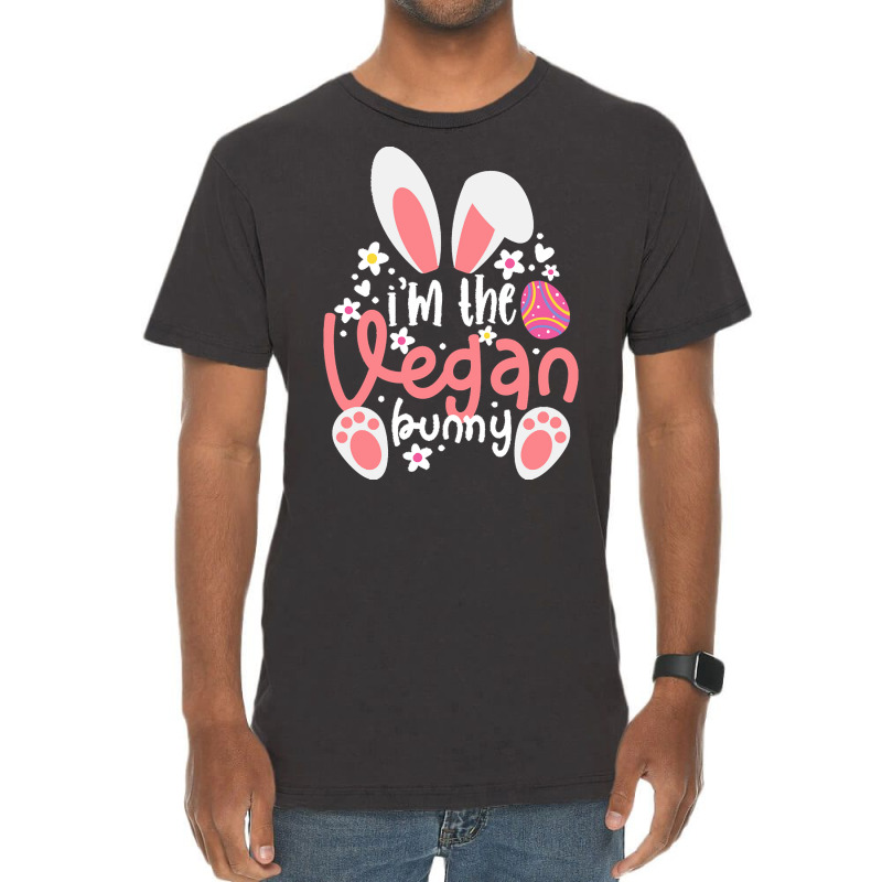 Vegan Design T  Shirt Bunny Ears I'm The Vegan Bunny Matching Easter V Vintage T-Shirt by handjacquelyn42 | Artistshot