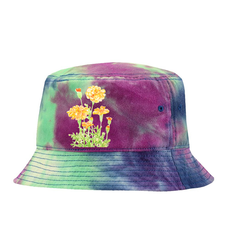 Orange Mexican Marigold Flowers T  Shirtorange Mexican Marigold Flower Tie Dyed Bucket Hat by bellbottomsknow | Artistshot