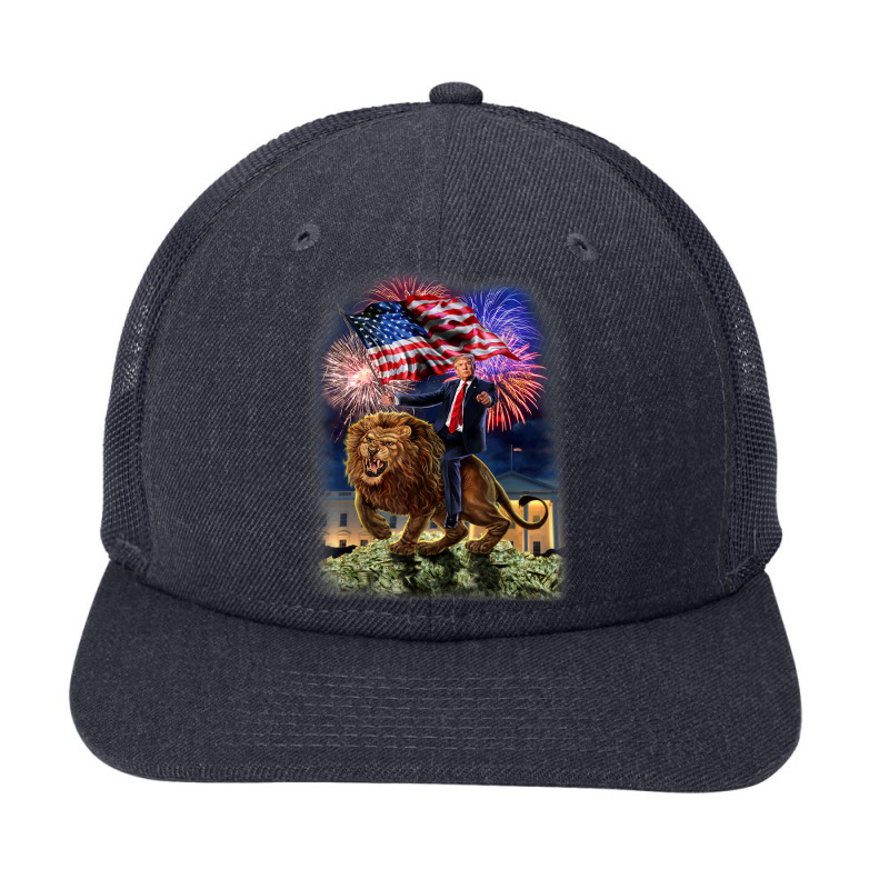 Usa President Donald Trump Rides On A Ferocious Lion Snapback Trucker Cap | Artistshot