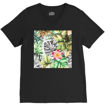 Botanical T  Shirt Botanical Handsome Coral Flower T  Shirt V-neck Tee Designed By Pullovercostarican