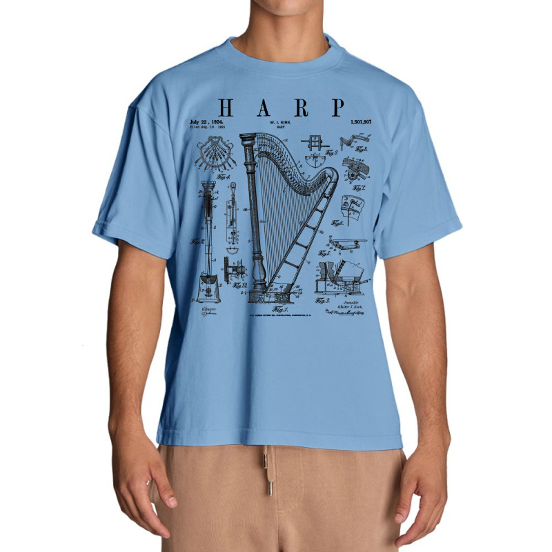 Harp Vintage Patent Harpist Drawing Print T Shirt Urban Heavy T-shirt | Artistshot