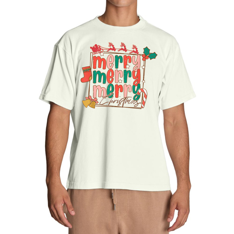 Merry Christmas Family Retro Groovy Santa's Reindeer Sleigh Urban Heavy T-shirt | Artistshot