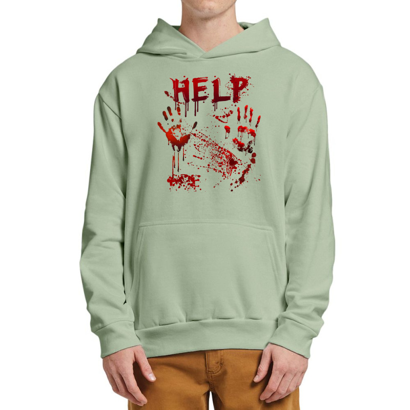 Funny Help Bloody Handprint Halloween Costume Matching Mens Urban Pullover Hoodie | Artistshot