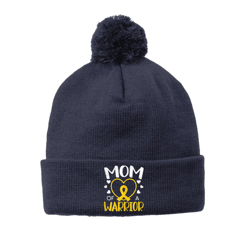 Womens Mom Of A Warrior Childhood Cancer Awareness Month T Shirt Pom Pom Beanie | Artistshot