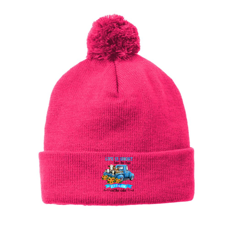 Cow Mooey Life Is Short Take The Trip Buy The Cow Eat The Cake 99 Cows Pom Pom Beanie | Artistshot