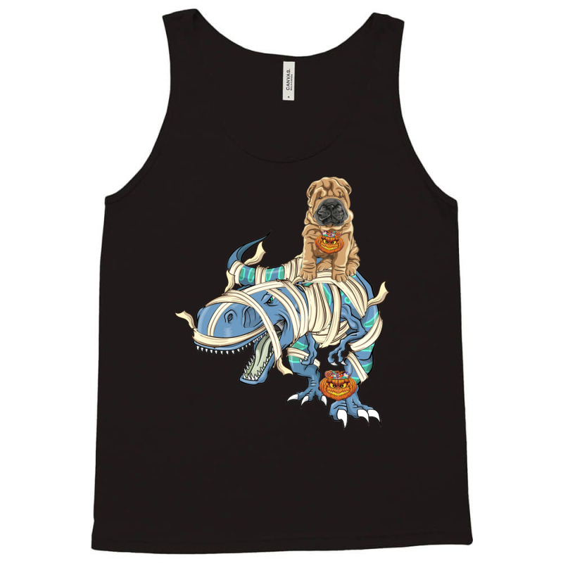 Shar Pei Riding Dinosaur Halloween Dog Tank Top | Artistshot