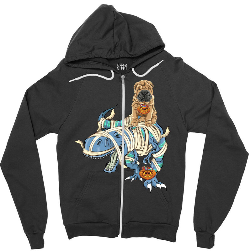 Shar Pei Riding Dinosaur Halloween Dog Zipper Hoodie | Artistshot