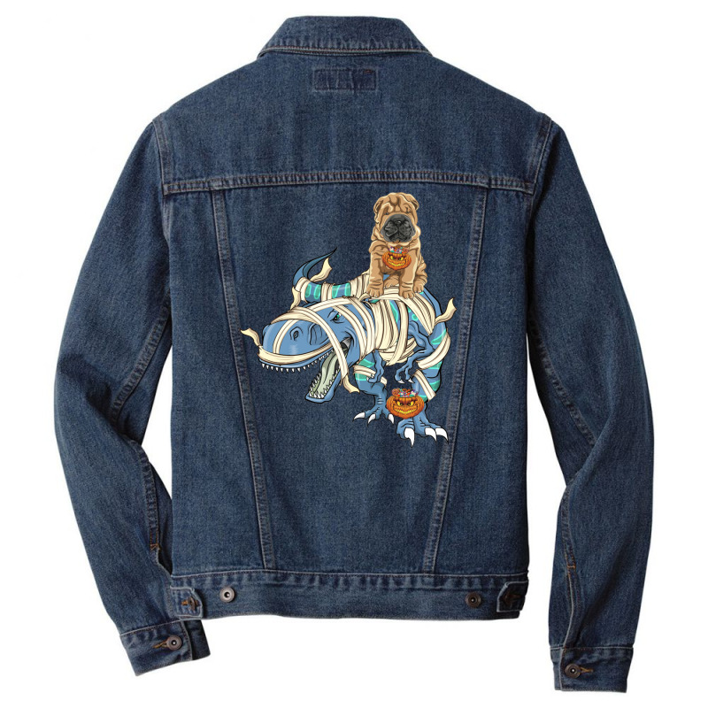 Shar Pei Riding Dinosaur Halloween Dog Men Denim Jacket | Artistshot