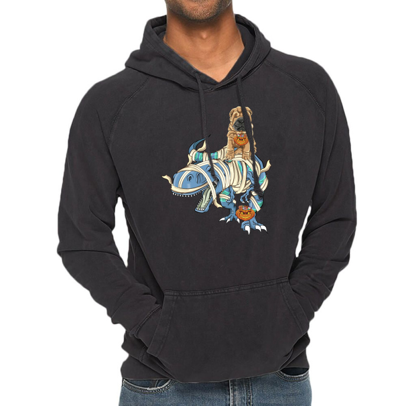 Shar Pei Riding Dinosaur Halloween Dog Vintage Hoodie | Artistshot