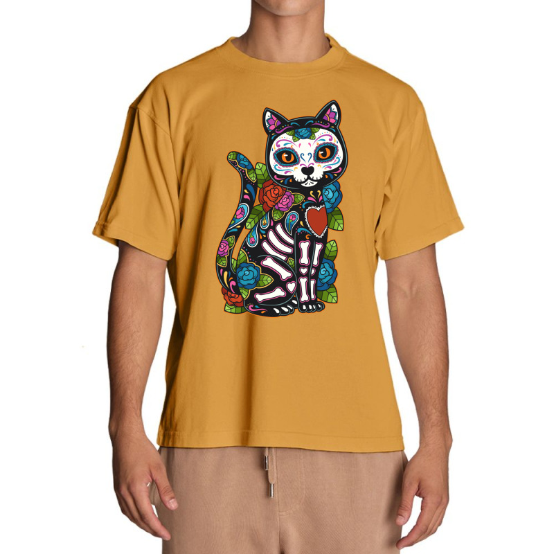 Cat Sugar Skull Mexico Calavera Dia De Los Muertos Halloween Sweatshir Urban Heavy T-shirt by cm-arts | Artistshot