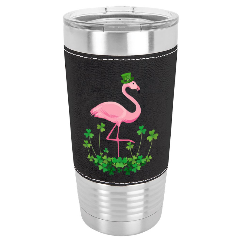 Flamingo Saint Patricks Day Gift Irish Clover Flamingo Lover Leatherette Tumbler | Artistshot