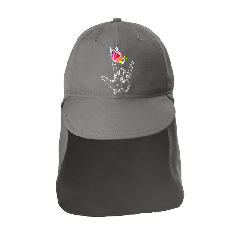 I Love You Hand Sign Language Butterfly Autism Awareness Sun Shade Cap by PhoebeHaggett | Artistshot