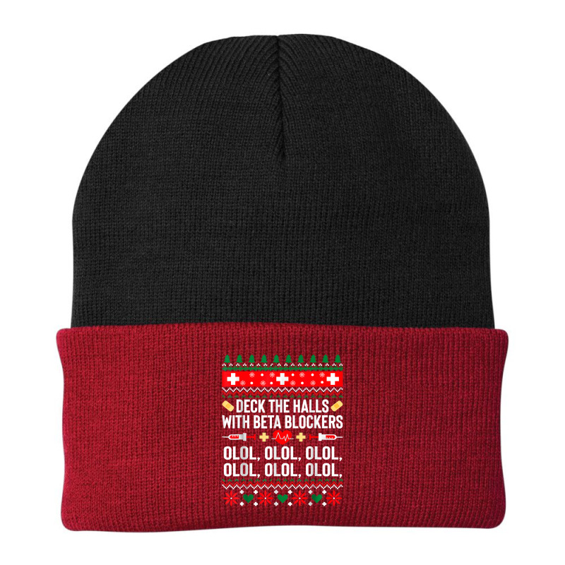 Deck The Halls With Beta Blockers Nurse Christmas Ugly Xmas T Shirt Beanie by DianneHenderson91 | Artistshot