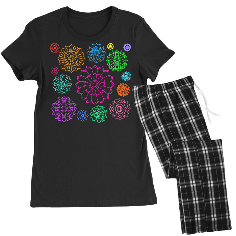 Flower Pattern T  Shirt Colorful Groovy Flower Pattern Outline T  Shir Women's Pajamas Set by pullovercostarican | Artistshot