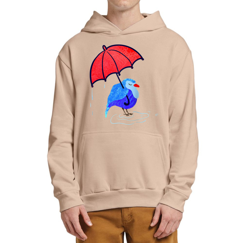 Cool Blue Bird With Red Umbrella Under Rain Animal Standing Raglan Bas Urban Pullover Hoodie | Artistshot