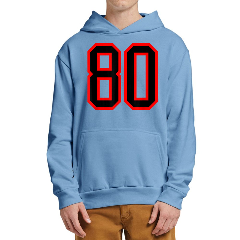 Jersey Number #80 Red Black Sports Birthday Lucky Number 80 Urban Pullover Hoodie by Color | Artistshot