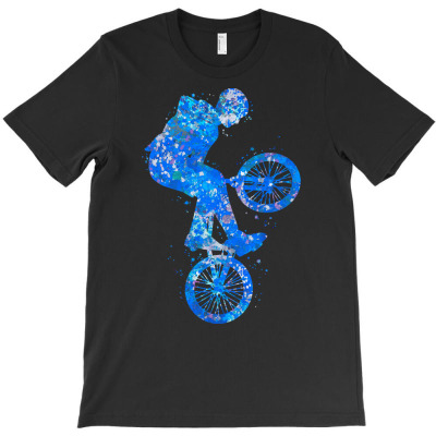 Bmx T  Shirt Bmx Bike Watercolor Blue T  Shirt T-shirt Designed By Levi Nicolas