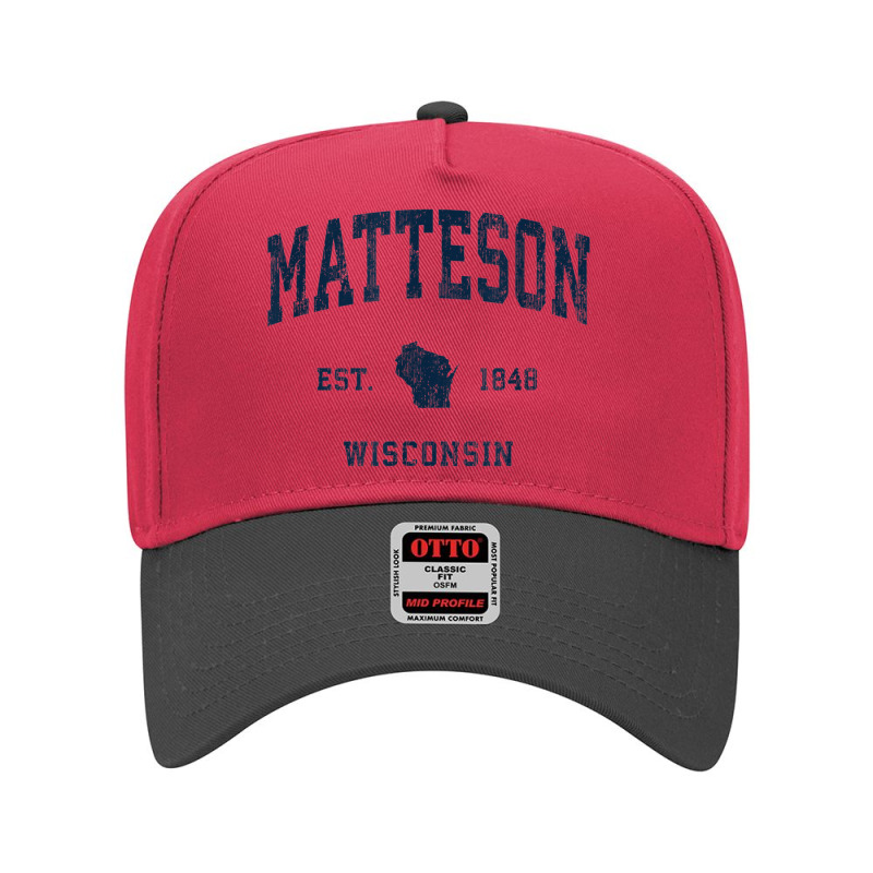 Matteson Wisconsin Wi Vintage Athletic Navy Sports Design Adjustable Baseball Cap | Artistshot