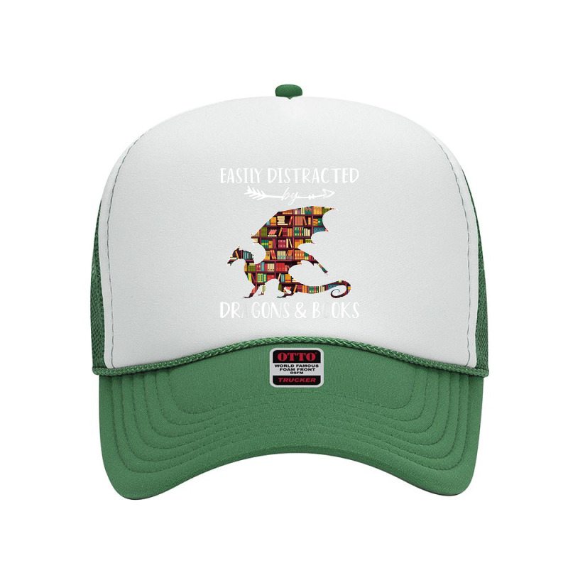 Easily Distracted By Dragon And Books Nerds Men Women Foam Trucker Hat by HailieDesign | Artistshot