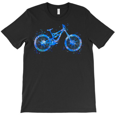 Downhill Mountain Bike T  Shirt Downhill Mountain Bike Watercolor  Blu T-shirt Designed By Levi Nicolas