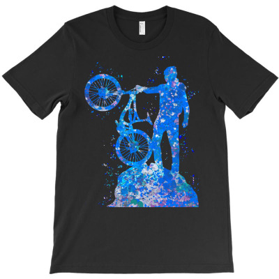 Downhill Mountain Bike T  Shirt Downhill Mountain Bike Watercolor Blue T-shirt Designed By Levi Nicolas