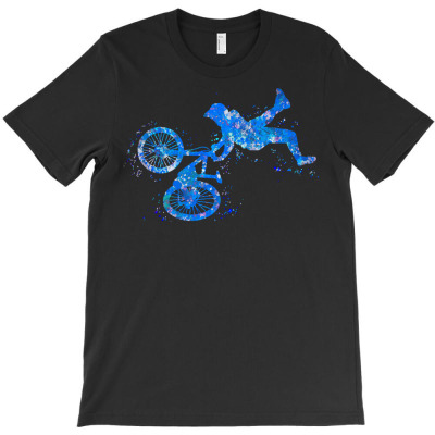 Downhill Mountain Bike T  Shirt Downhill Mountain Bike Watercolor Blue T-shirt Designed By Levi Nicolas