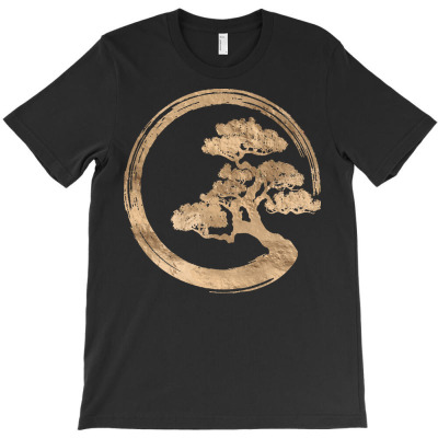 Enso Circle T  Shirt Enso Zen Circle And Bonsai Tree Gold T  Shirt T-shirt Designed By Levi Nicolas